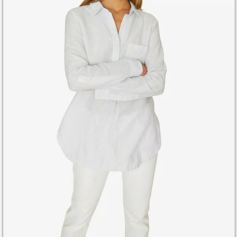 SANCTUARY Womens New Light Blue Striped Long Sleeve Button Up Top XS SMRP $89